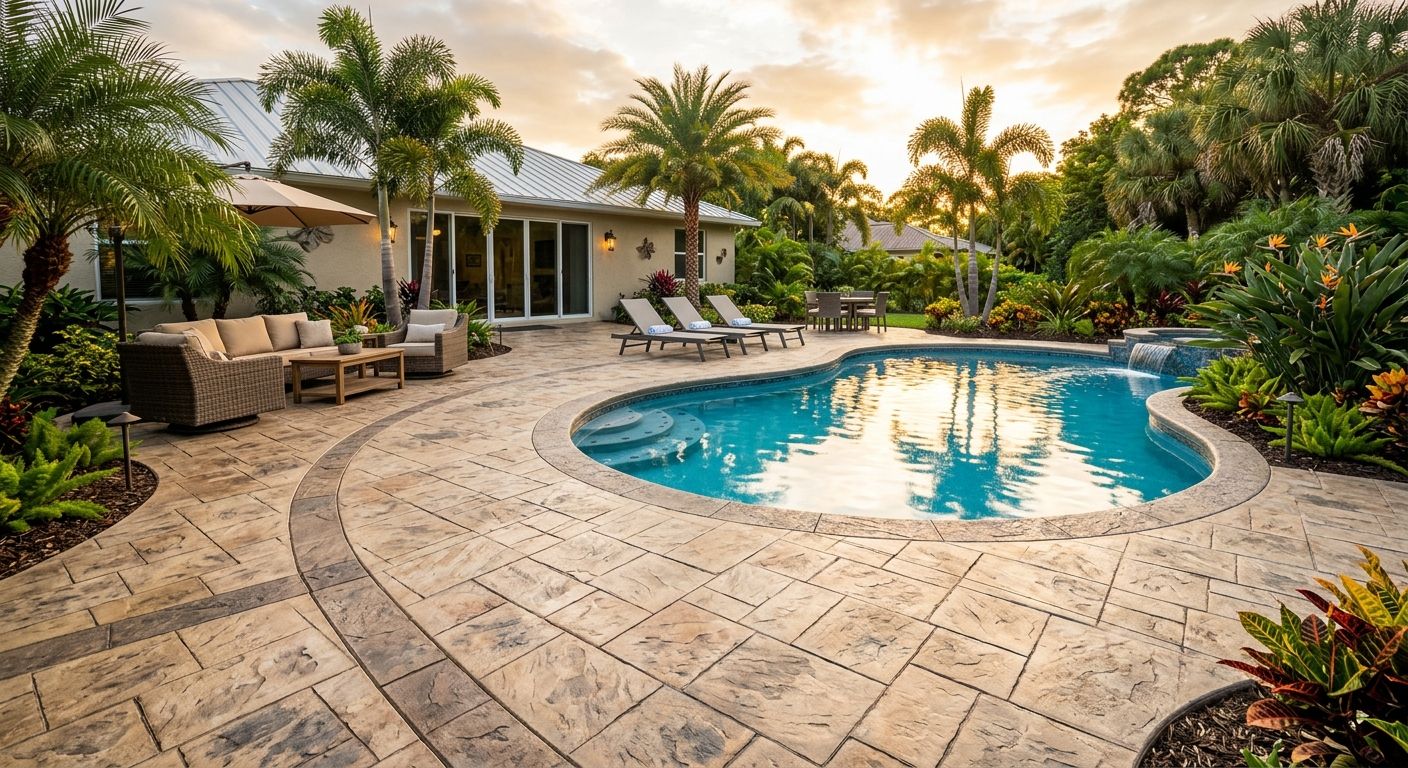 Concrete patio and pool deck